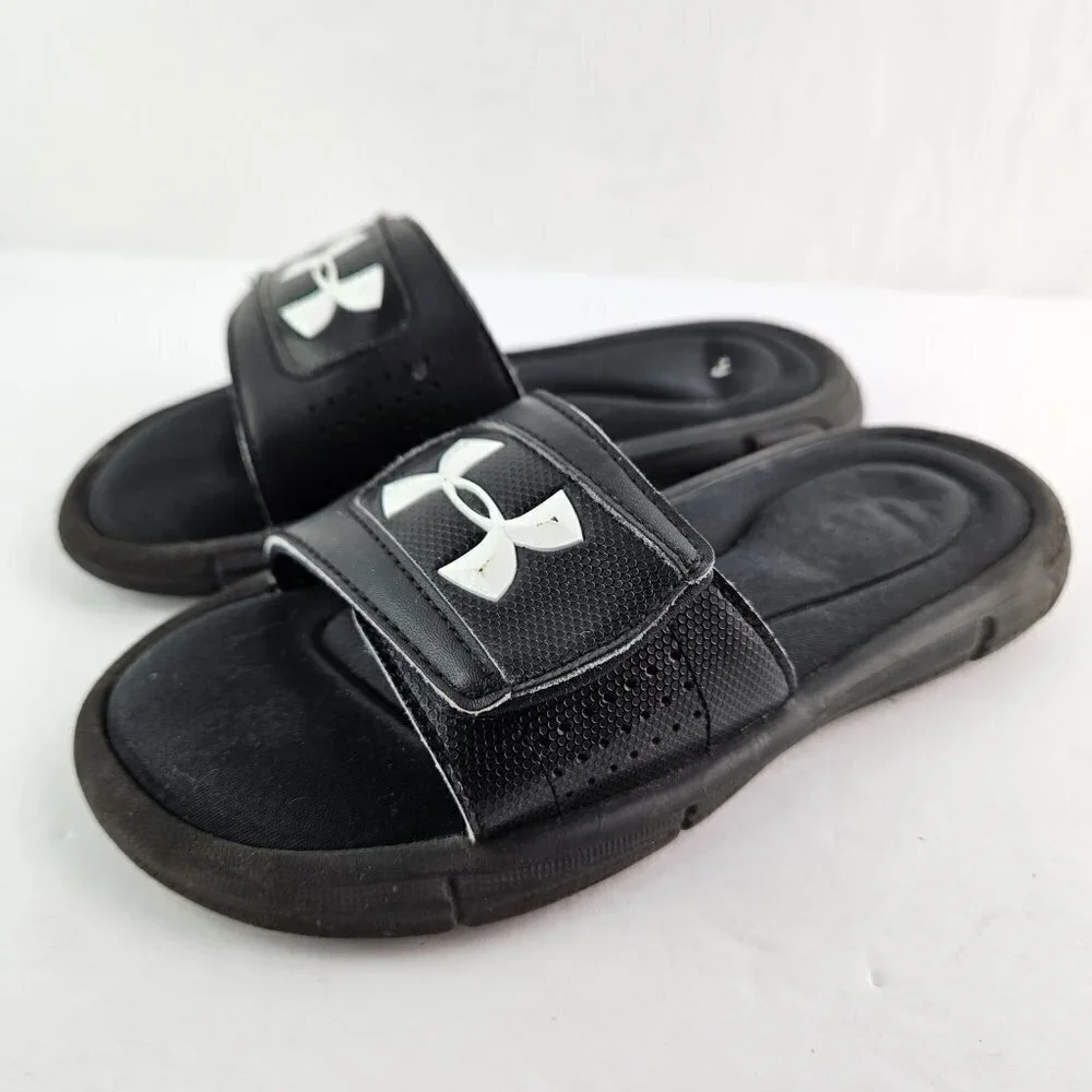 Under Armour Black Adjustable Padded Logo Slide Sandal 3Y